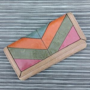 Fossil Leather Patchwork Wallet Retro Style NWOT